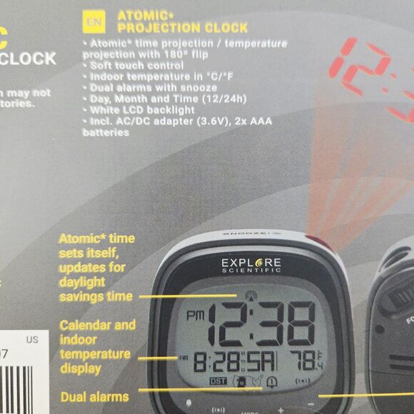 Explore Scientific Atomic Projection Clock Touch Key Metallic Grey Finish - Picture 9 of 9